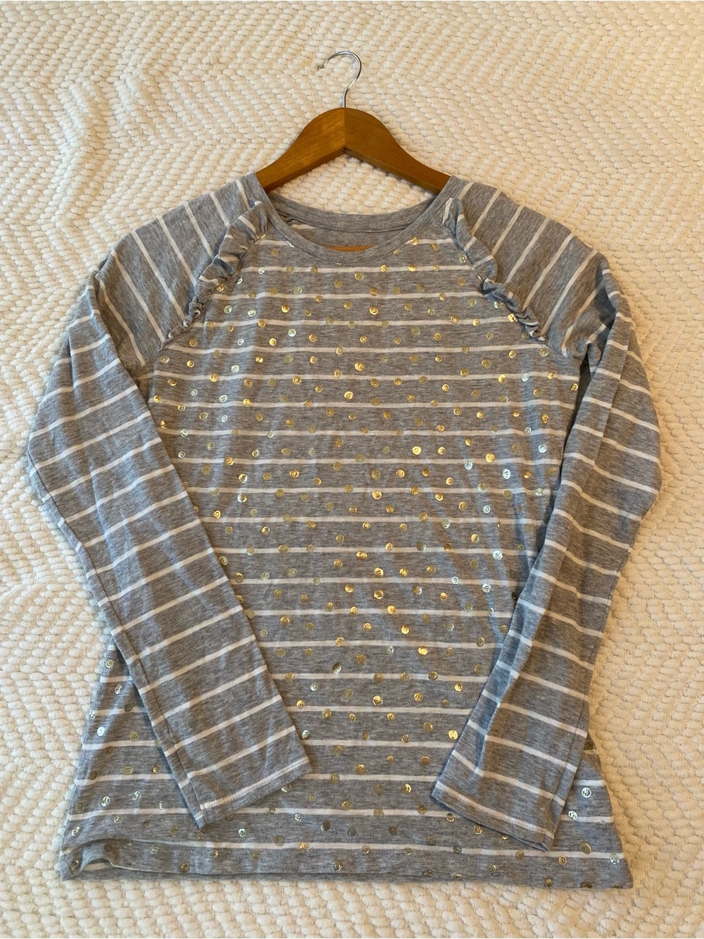 Cat & Jack Girls XL Gray Striped Sequin Ruffle Top
